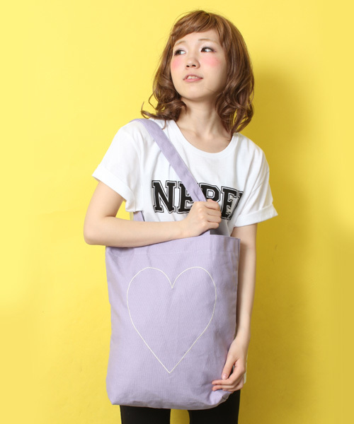 WEGO（ウィゴー）の「刺繍キャンバストートバッグ（トートバッグ・レディース・オフホワイト/ライム/ブルー/ライトパープル/ブラック/グリーン・FREE）」の6枚目の写真