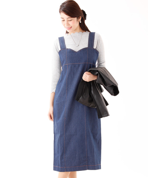 BLUEEAST（ブルーイースト）の「デニムIラインジャンパースカート（ジャンパースカート・レディース・ブルー/ネイビー・MEDIUM）」の2枚目の写真