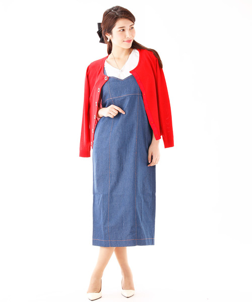 BLUEEAST（ブルーイースト）の「デニムIラインジャンパースカート（ジャンパースカート・レディース・ブルー/ネイビー・MEDIUM）」の6枚目の写真