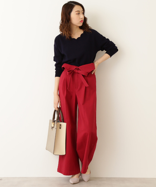 N.（N. Natural Beauty Basic）（エヌエヌナチュラルビューティーベーシック）の「デザインウエストチノワイドパンツ（その他パンツ・レディース・ベージュ/レッド/カーキ・MEDIUM）」の8枚目の写真