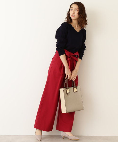 N.（N. Natural Beauty Basic）（エヌエヌナチュラルビューティーベーシック）の「デザインウエストチノワイドパンツ（その他パンツ・レディース・ベージュ/レッド/カーキ・MEDIUM）」の21枚目の写真