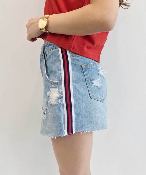 ENVYM(アンビー)の「ラインフェイクSK SPT(デニムパンツ・レディース・サックスブルー・M/S)」の2枚目の写真