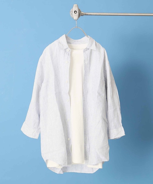 JOURNAL STANDARD（ジャーナルスタンダード）の「リネンパターンレギュラー7分袖シャツ＃（シャツ/ブラウス・メンズ・クリアブルー/ダークブルー/ブルー系その他/コバルトブルー・SMALL/MEDIUM/LARGE）」の4枚目の写真