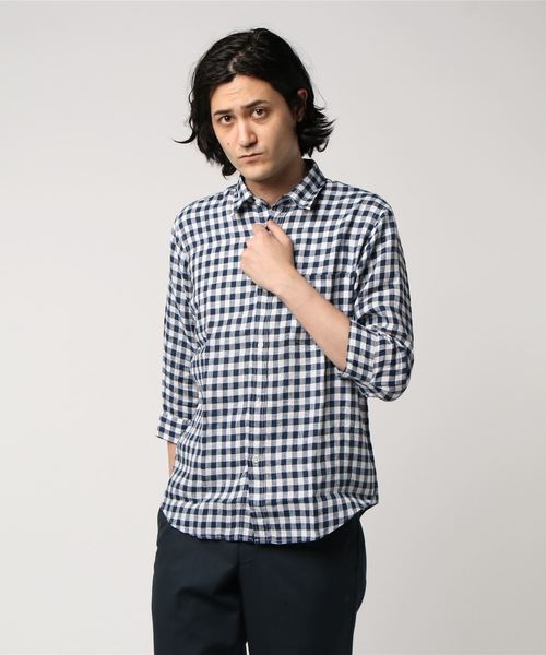 JOURNAL STANDARD（ジャーナルスタンダード）の「リネンパターンレギュラー7分袖シャツ＃（シャツ/ブラウス・メンズ・クリアブルー/ダークブルー/ブルー系その他/コバルトブルー・SMALL/MEDIUM/LARGE）」の5枚目の写真