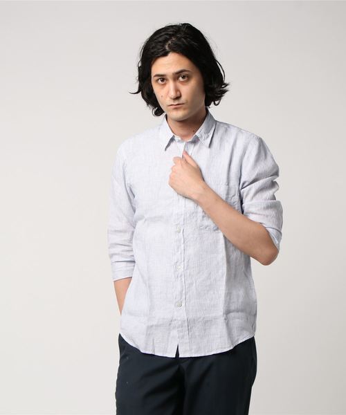 JOURNAL STANDARD（ジャーナルスタンダード）の「リネンパターンレギュラー7分袖シャツ＃（シャツ/ブラウス・メンズ・クリアブルー/ダークブルー/ブルー系その他/コバルトブルー・SMALL/MEDIUM/LARGE）」の7枚目の写真