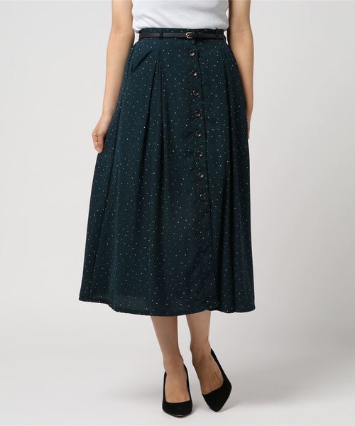 archives（アルシーヴ）の「前釦ランダムドットタックスカート（スカート・レディース・ブラック/グリーン/アイボリー・MEDIUM）」の3枚目の写真
