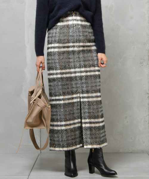 DouDou（ドゥドゥ）の「シャギーチェックスカート（スカート・レディース・ブラウン/ブルー・38/36）」の2枚目の写真