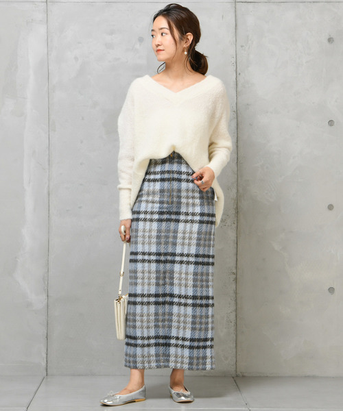 DouDou（ドゥドゥ）の「シャギーチェックスカート（スカート・レディース・ブラウン/ブルー・38/36）」の3枚目の写真