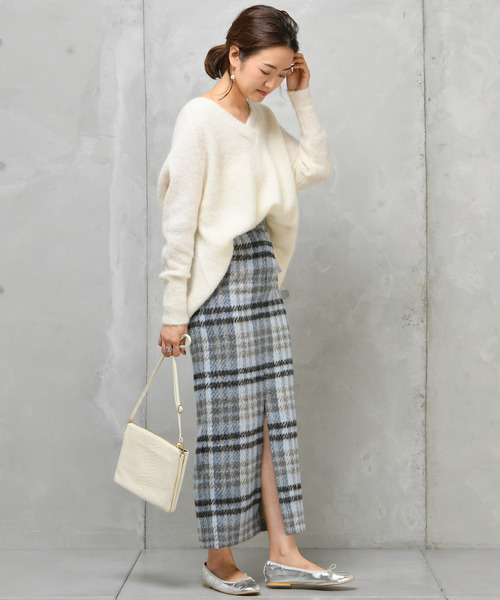 DouDou（ドゥドゥ）の「シャギーチェックスカート（スカート・レディース・ブラウン/ブルー・38/36）」の4枚目の写真