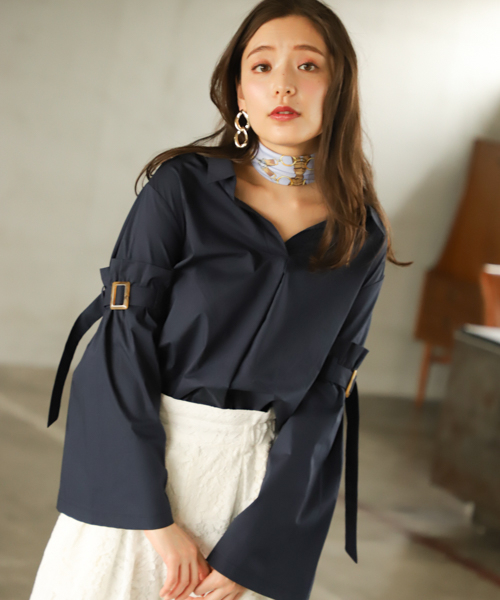 セール 袖ベルトスキッパーシャツ 1429 シャツ ブラウス Mysty Woman ミスティウーマン のファッション通販 Zozotown