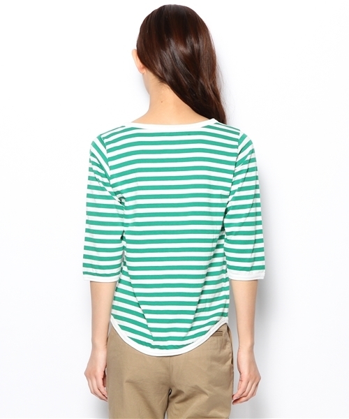 BEAMS BOY(ビームスボーイ)の「□BEAMS BOY / 1cmボーダー ボートネック7分袖② 0900CL(Tシャツ/カットソー・レディース・イエロー/グリーン・BOY)」の4枚目の写真