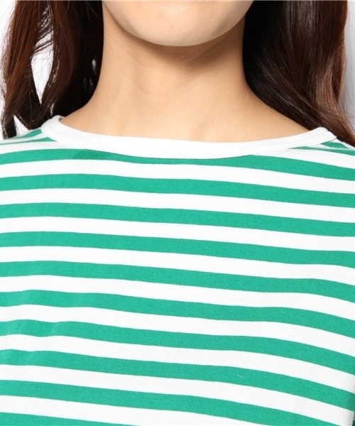 BEAMS BOY(ビームスボーイ)の「□BEAMS BOY / 1cmボーダー ボートネック7分袖② 0900CL(Tシャツ/カットソー・レディース・イエロー/グリーン・BOY)」の5枚目の写真