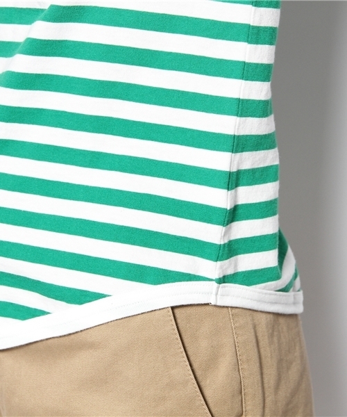 BEAMS BOY(ビームスボーイ)の「□BEAMS BOY / 1cmボーダー ボートネック7分袖② 0900CL(Tシャツ/カットソー・レディース・イエロー/グリーン・BOY)」の7枚目の写真