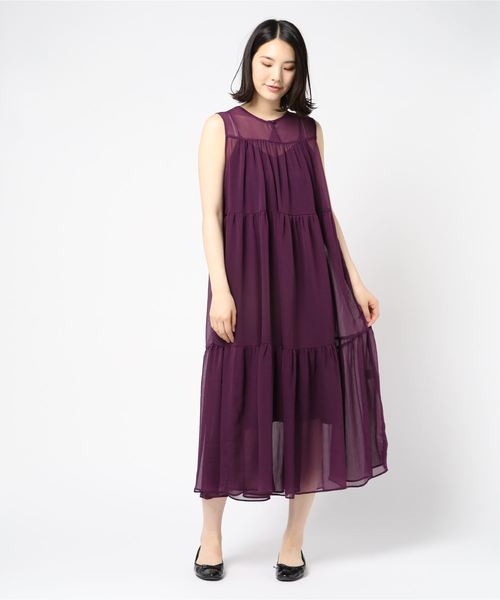 archives(アルシーヴ)の「楊柳シフォンティアードマキシワンピース(ワンピース・レディース・ブラック/パープル/モカ・MEDIUM)」の3枚目の写真