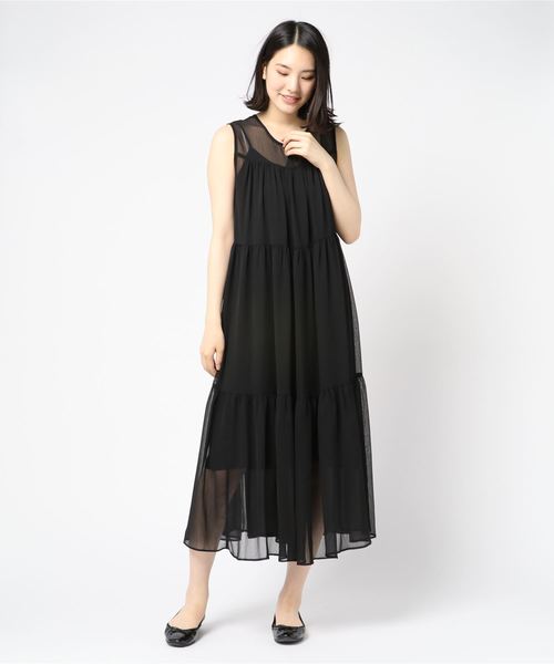 archives(アルシーヴ)の「楊柳シフォンティアードマキシワンピース(ワンピース・レディース・ブラック/パープル/モカ・MEDIUM)」の2枚目の写真