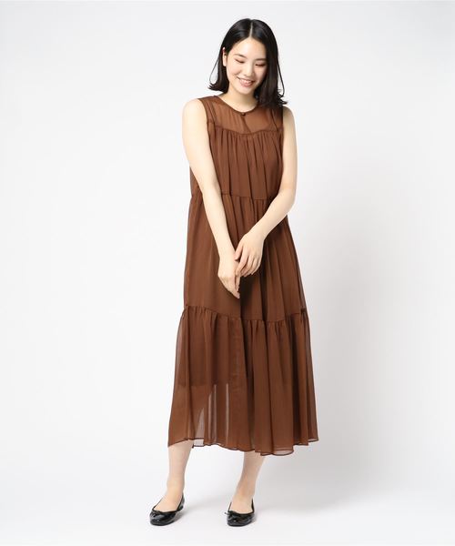 archives(アルシーヴ)の「楊柳シフォンティアードマキシワンピース(ワンピース・レディース・ブラック/パープル/モカ・MEDIUM)」の1枚目の写真