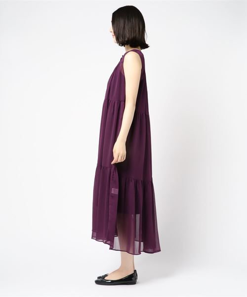 archives(アルシーヴ)の「楊柳シフォンティアードマキシワンピース(ワンピース・レディース・ブラック/パープル/モカ・MEDIUM)」の5枚目の写真