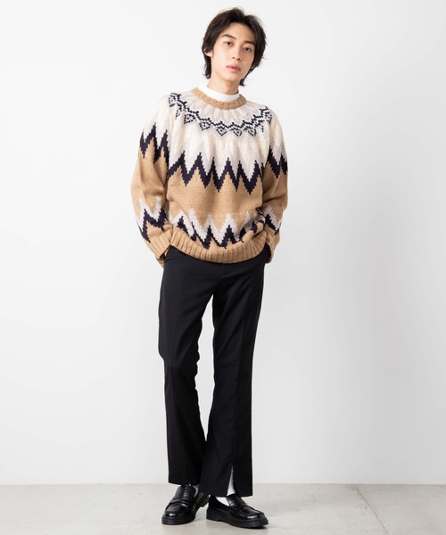 WEGO（ウィゴー）の「WEGO/球芯柄ロービングヤーンビッグシルエットセーター（ニット/セーター・メンズ・ベージュ/ネイビー・MEDIUM/LARGE）」の3枚目の写真