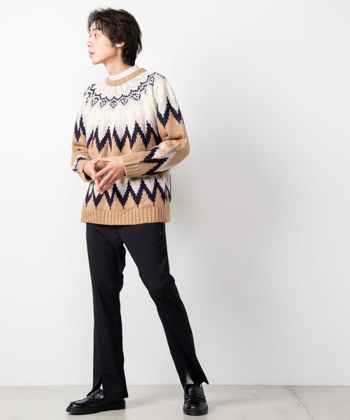 WEGO（ウィゴー）の「WEGO/球芯柄ロービングヤーンビッグシルエットセーター（ニット/セーター・メンズ・ベージュ/ネイビー・MEDIUM/LARGE）」の11枚目の写真