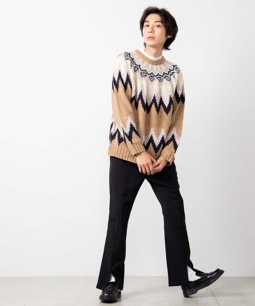 WEGO（ウィゴー）の「WEGO/球芯柄ロービングヤーンビッグシルエットセーター（ニット/セーター・メンズ・ベージュ/ネイビー・MEDIUM/LARGE）」の5枚目の写真