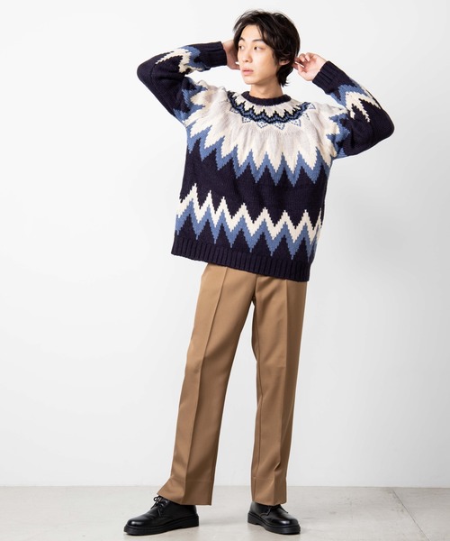 WEGO（ウィゴー）の「WEGO/球芯柄ロービングヤーンビッグシルエットセーター（ニット/セーター・メンズ・ベージュ/ネイビー・MEDIUM/LARGE）」の16枚目の写真