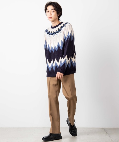 WEGO（ウィゴー）の「WEGO/球芯柄ロービングヤーンビッグシルエットセーター（ニット/セーター・メンズ・ベージュ/ネイビー・MEDIUM/LARGE）」の4枚目の写真