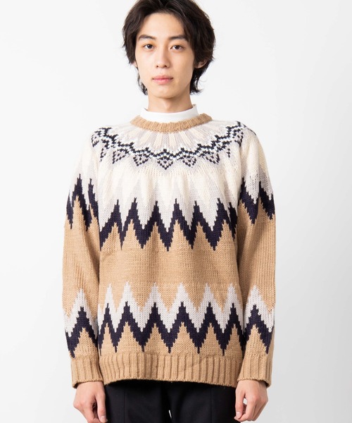 WEGO（ウィゴー）の「WEGO/球芯柄ロービングヤーンビッグシルエットセーター（ニット/セーター・メンズ・ベージュ/ネイビー・MEDIUM/LARGE）」の10枚目の写真