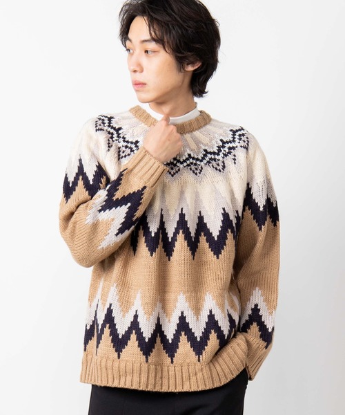 WEGO（ウィゴー）の「WEGO/球芯柄ロービングヤーンビッグシルエットセーター（ニット/セーター・メンズ・ベージュ/ネイビー・MEDIUM/LARGE）」の21枚目の写真