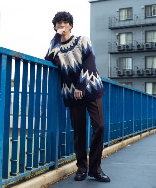 WEGO（ウィゴー）の「WEGO/球芯柄ロービングヤーンビッグシルエットセーター（ニット/セーター・メンズ・ベージュ/ネイビー・MEDIUM/LARGE）」の20枚目の写真