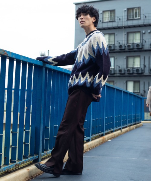 WEGO（ウィゴー）の「WEGO/球芯柄ロービングヤーンビッグシルエットセーター（ニット/セーター・メンズ・ベージュ/ネイビー・MEDIUM/LARGE）」の19枚目の写真