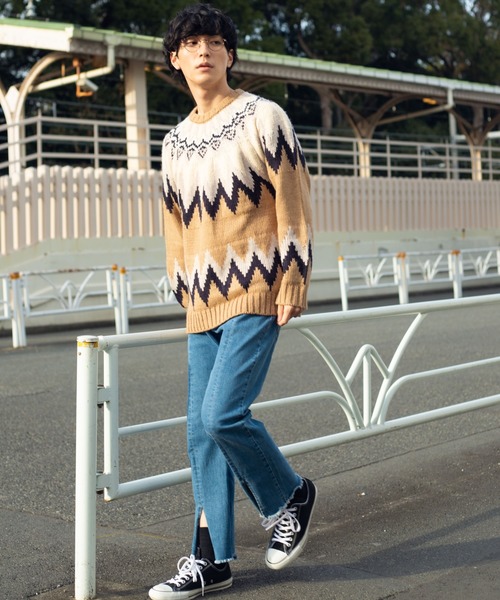 WEGO（ウィゴー）の「WEGO/球芯柄ロービングヤーンビッグシルエットセーター（ニット/セーター・メンズ・ベージュ/ネイビー・MEDIUM/LARGE）」の22枚目の写真