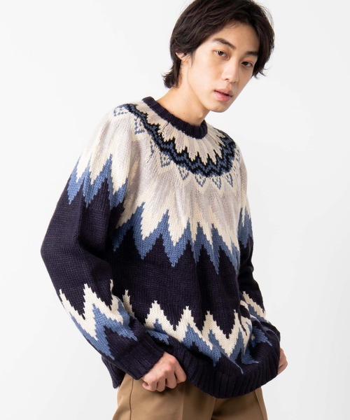 WEGO（ウィゴー）の「WEGO/球芯柄ロービングヤーンビッグシルエットセーター（ニット/セーター・メンズ・ベージュ/ネイビー・MEDIUM/LARGE）」の17枚目の写真