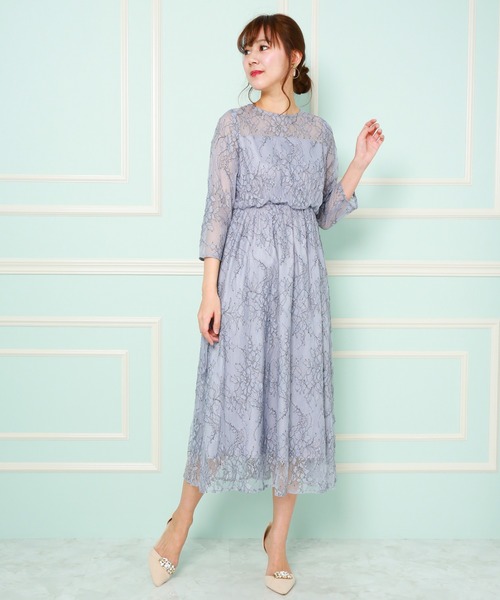MARLENE JOBERT（マルレーヌ　ジョベル）の「ツートンレース　マキシ丈ドレスワンピース（ドレス・レディース・ネイビー/グレイッシュブルー/ピンク系その他/パープル/グレー・M/L/LL）」の4枚目の写真