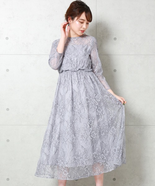 MARLENE JOBERT（マルレーヌ　ジョベル）の「ツートンレース　マキシ丈ドレスワンピース（ドレス・レディース・ネイビー/グレイッシュブルー/ピンク系その他/パープル/グレー・M/L/LL）」の6枚目の写真