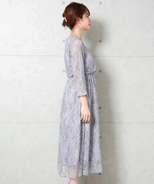 MARLENE JOBERT（マルレーヌ　ジョベル）の「ツートンレース　マキシ丈ドレスワンピース（ドレス・レディース・ネイビー/グレイッシュブルー/ピンク系その他/パープル/グレー・M/L/LL）」の9枚目の写真