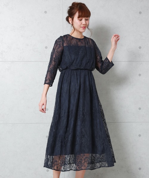 MARLENE JOBERT（マルレーヌ　ジョベル）の「ツートンレース　マキシ丈ドレスワンピース（ドレス・レディース・ネイビー/グレイッシュブルー/ピンク系その他/パープル/グレー・M/L/LL）」の18枚目の写真