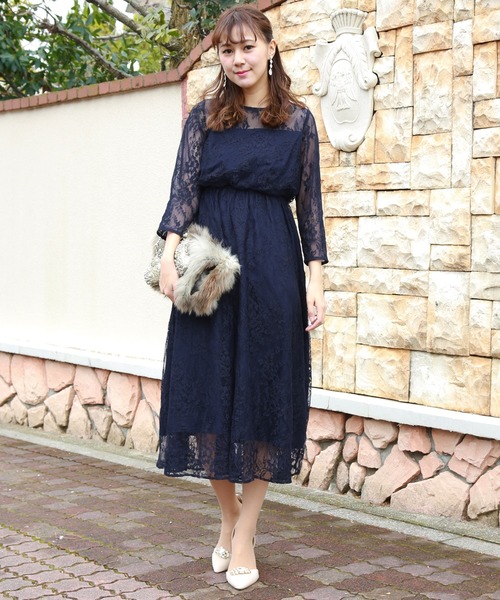 MARLENE JOBERT（マルレーヌ　ジョベル）の「ツートンレース　マキシ丈ドレスワンピース（ドレス・レディース・ネイビー/グレイッシュブルー/ピンク系その他/パープル/グレー・M/L/LL）」の19枚目の写真