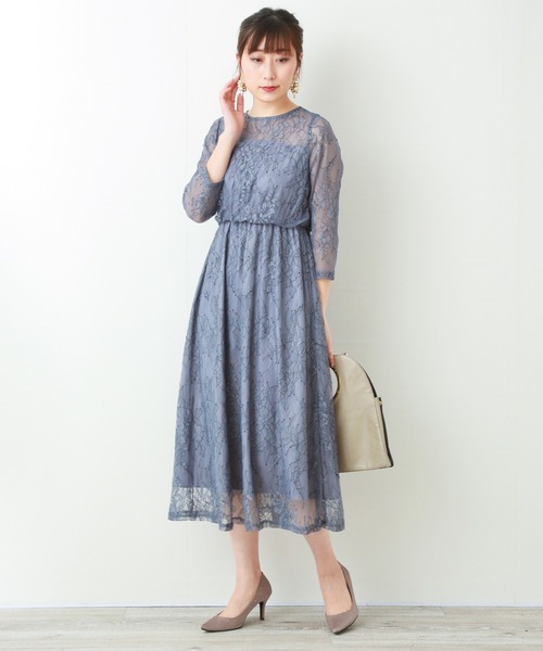 MARLENE JOBERT（マルレーヌ　ジョベル）の「ツートンレース　マキシ丈ドレスワンピース（ドレス・レディース・ネイビー/グレイッシュブルー/ピンク系その他/パープル/グレー・M/L/LL）」の22枚目の写真