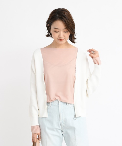 DouDou（ドゥドゥ）の「ジップカーディガン（カーディガン/ボレロ・レディース・オフホワイト/モカ/グレイッシュベージュ・FREE）」の2枚目の写真