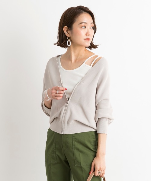 DouDou（ドゥドゥ）の「ジップカーディガン（カーディガン/ボレロ・レディース・オフホワイト/モカ/グレイッシュベージュ・FREE）」の3枚目の写真