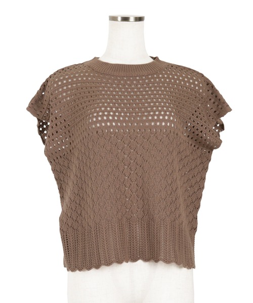 KOBE LETTUCE（コウベレタス）の「透かし編みフレンチスリーブニットトップス（ニット/セーター・レディース・ブラック/ライトベージュ/オレンジ/ブラウン/ベージュ/オリーブ/アイボリー・FREE）」の3枚目の写真