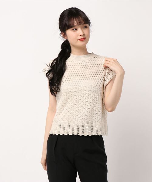 KOBE LETTUCE（コウベレタス）の「透かし編みフレンチスリーブニットトップス（ニット/セーター・レディース・ブラック/ライトベージュ/オレンジ/ブラウン/ベージュ/オリーブ/アイボリー・FREE）」の5枚目の写真