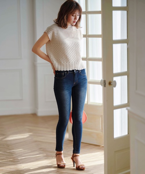 KOBE LETTUCE（コウベレタス）の「透かし編みフレンチスリーブニットトップス（ニット/セーター・レディース・ブラック/ライトベージュ/オレンジ/ブラウン/ベージュ/オリーブ/アイボリー・FREE）」の20枚目の写真