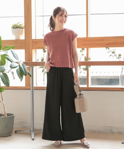 KOBE LETTUCE（コウベレタス）の「透かし編みフレンチスリーブニットトップス（ニット/セーター・レディース・ブラック/ライトベージュ/オレンジ/ブラウン/ベージュ/オリーブ/アイボリー・FREE）」の12枚目の写真