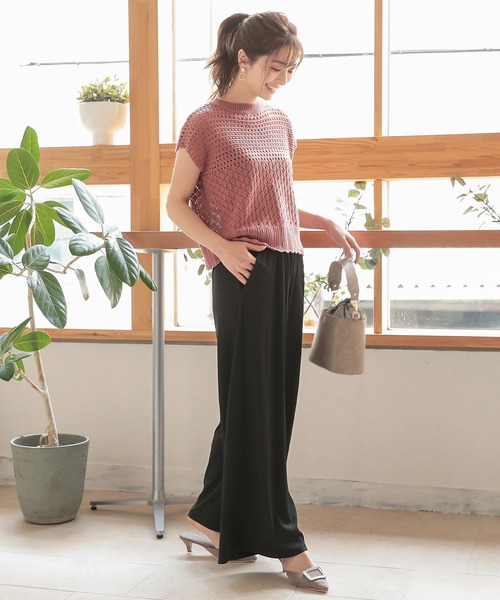 KOBE LETTUCE（コウベレタス）の「透かし編みフレンチスリーブニットトップス（ニット/セーター・レディース・ブラック/ライトベージュ/オレンジ/ブラウン/ベージュ/オリーブ/アイボリー・FREE）」の18枚目の写真