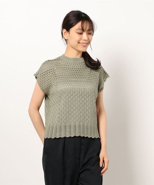 KOBE LETTUCE（コウベレタス）の「透かし編みフレンチスリーブニットトップス（ニット/セーター・レディース・ブラック/ライトベージュ/オレンジ/ブラウン/ベージュ/オリーブ/アイボリー・FREE）」の8枚目の写真