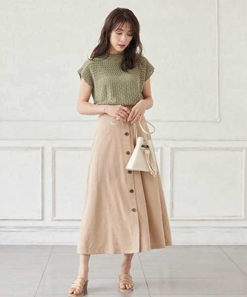 KOBE LETTUCE（コウベレタス）の「透かし編みフレンチスリーブニットトップス（ニット/セーター・レディース・ブラック/ライトベージュ/オレンジ/ブラウン/ベージュ/オリーブ/アイボリー・FREE）」の9枚目の写真