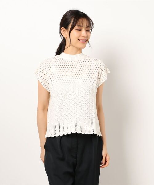 KOBE LETTUCE（コウベレタス）の「透かし編みフレンチスリーブニットトップス（ニット/セーター・レディース・ブラック/ライトベージュ/オレンジ/ブラウン/ベージュ/オリーブ/アイボリー・FREE）」の11枚目の写真