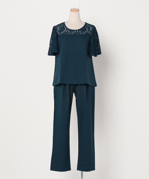 Lace Ladies（レースレディース）の「レース切り替え半袖パンツドレスセットアップ（ドレス・レディース・ブルーグリーン/ブラック/ネイビー・S/XL/L/M/XXL）」の14枚目の写真