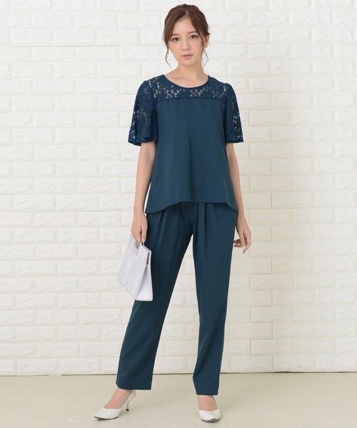 Lace Ladies（レースレディース）の「レース切り替え半袖パンツドレスセットアップ（ドレス・レディース・ブルーグリーン/ブラック/ネイビー・S/XL/L/M/XXL）」の16枚目の写真